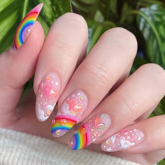 Pink Rainbow Press On Nails